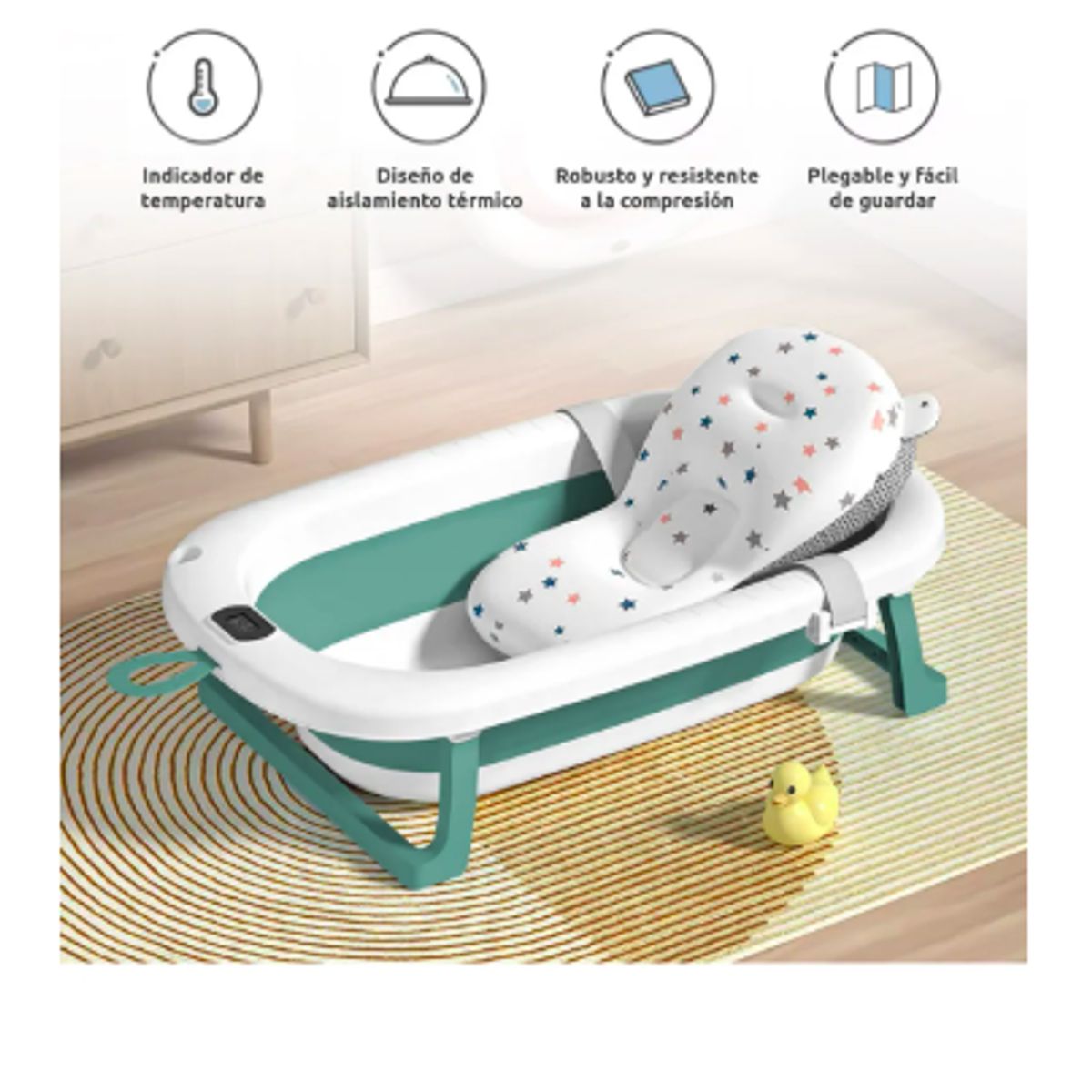 GENERICO - Tina Bebe Bañera Plegable Termometro Malla de Cojin Baño
