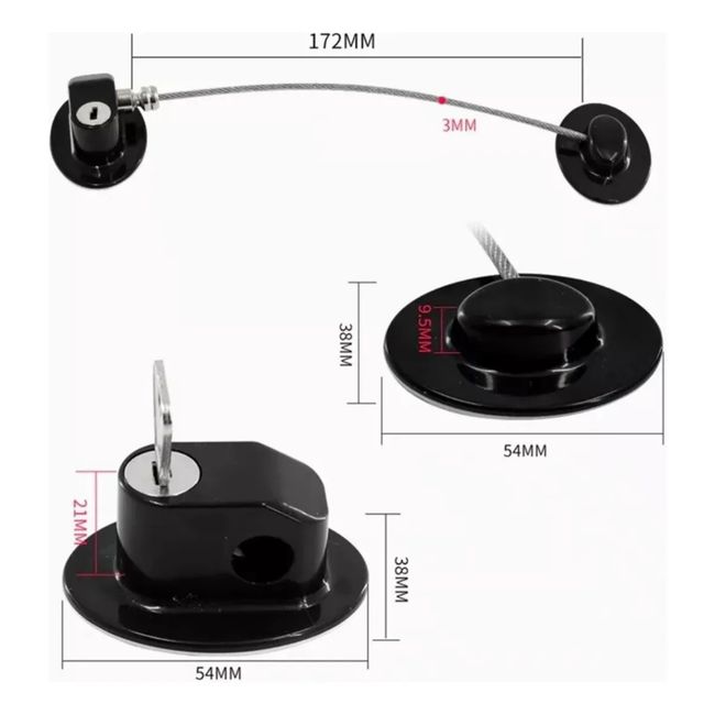 3M - Seguro Puertas Cable De Acero Negro 3M Para Niños Bebés