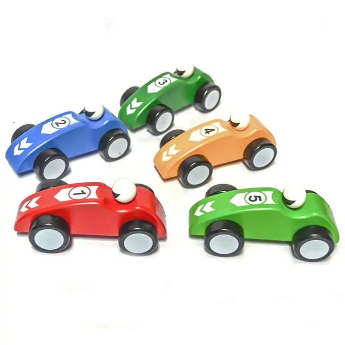 GENERICO - SET 5 AUTOS CARRERA JUGUETE MADERA