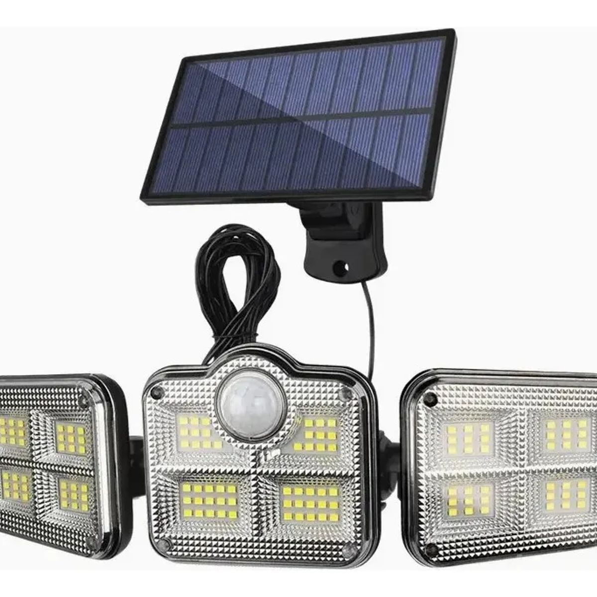 GENERICO - Luz Solar Foco Triple Cabezal Con Sensor De Movimientos Negro Con Cable