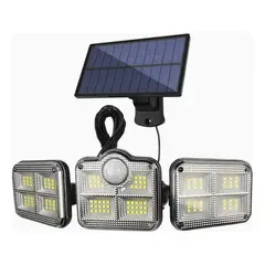 GENERICO - Luz Solar Foco Triple Cabezal Con Sensor De Movimientos Negro Con Cable