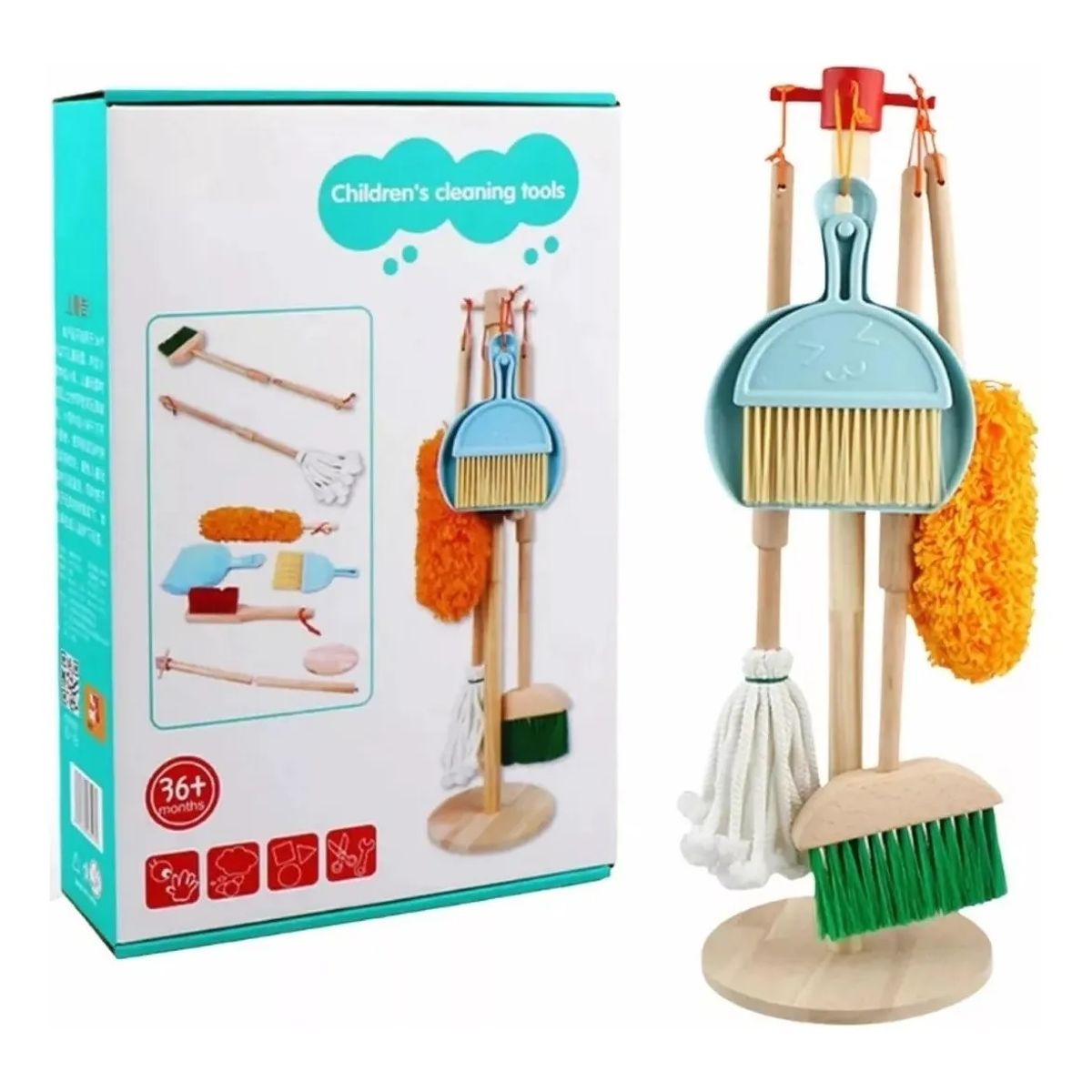 OEM - Juguete Kit Set Aseo Y Limpieza Para Niños Con Escoba De Madera