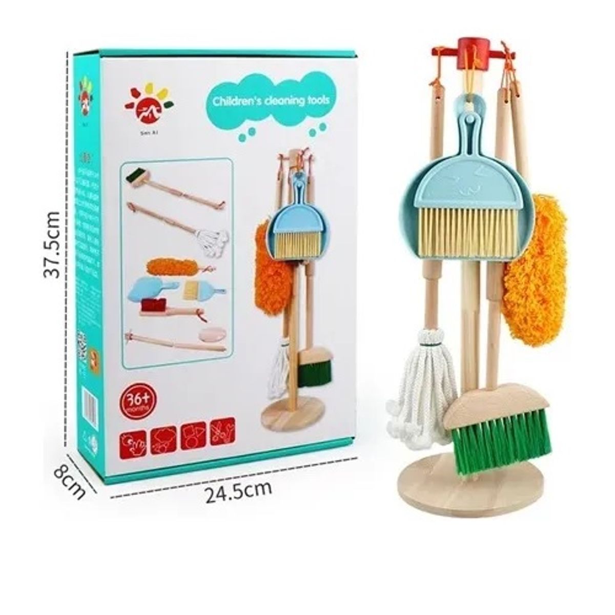 OEM - Juguete Kit Set Aseo Y Limpieza Para Niños Con Escoba De Madera