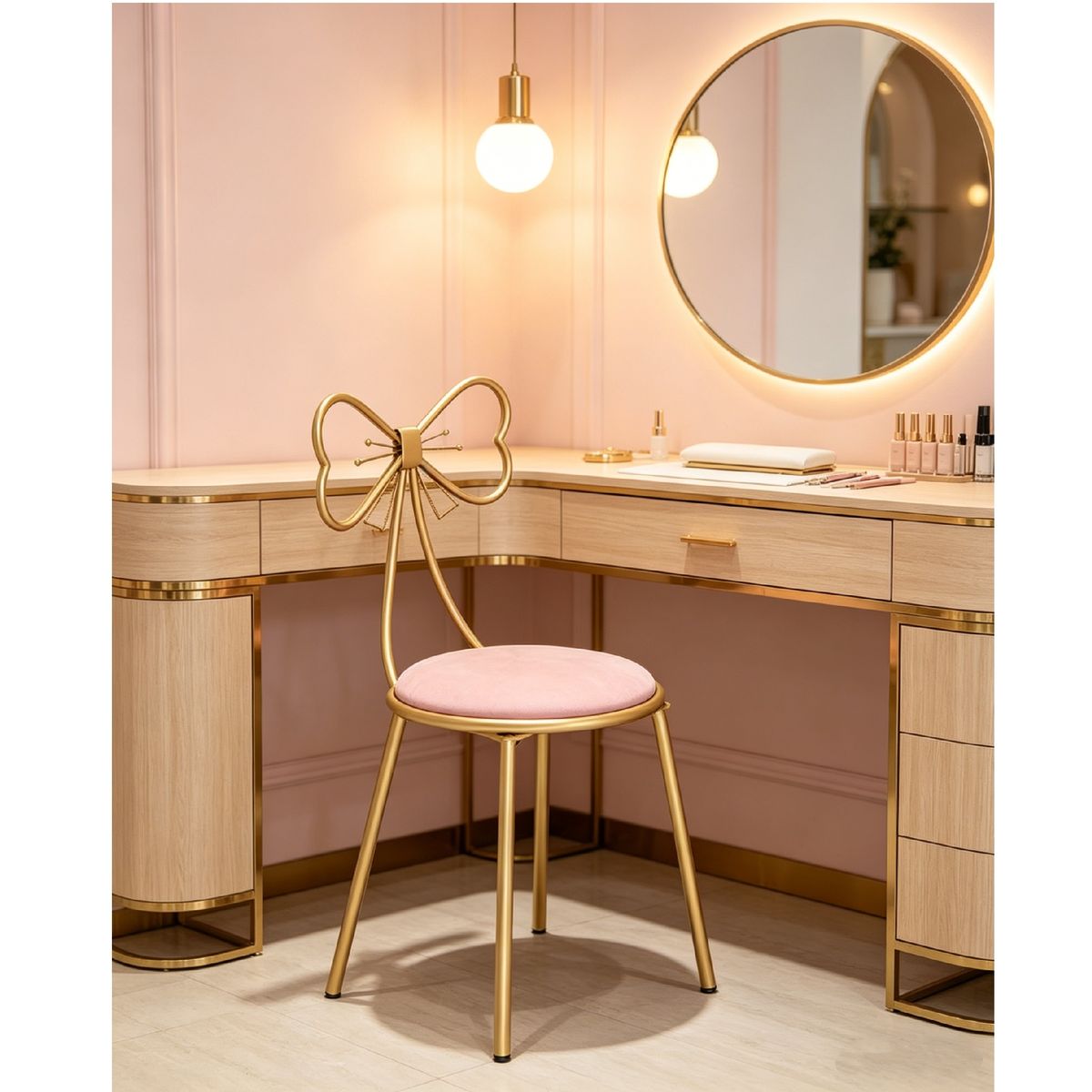 YOMYM - Silla de Maquillaje - Estilo Minimalista - Cojín de Cuero Blanco 35×35×81CM