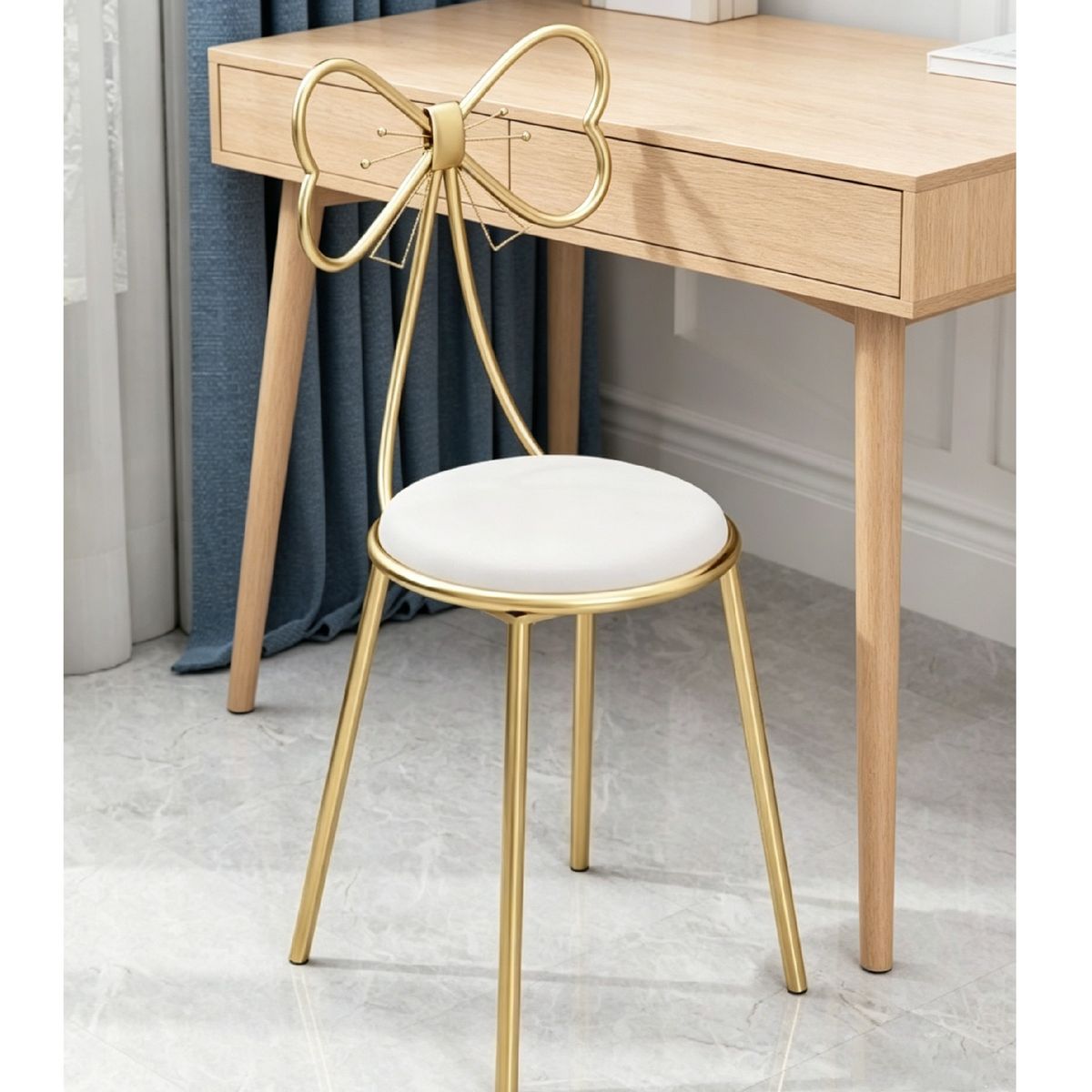 YOMYM - Silla de Maquillaje - Estilo Minimalista - Cojín de Cuero Blanco 35×35×81CM