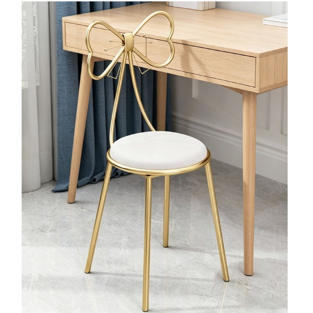 YOMYM - Silla de Maquillaje - Estilo Minimalista - Cojín de Cuero Blanco 35×35×81CM