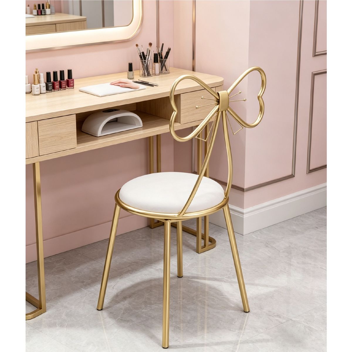 YOMYM - Silla de Maquillaje - Estilo Minimalista - Cojín de Cuero Blanco 35×35×81CM