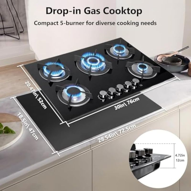 GENERICO - Anafe Con Alimentación A Gas Color Negro5 Hornallas Falatale