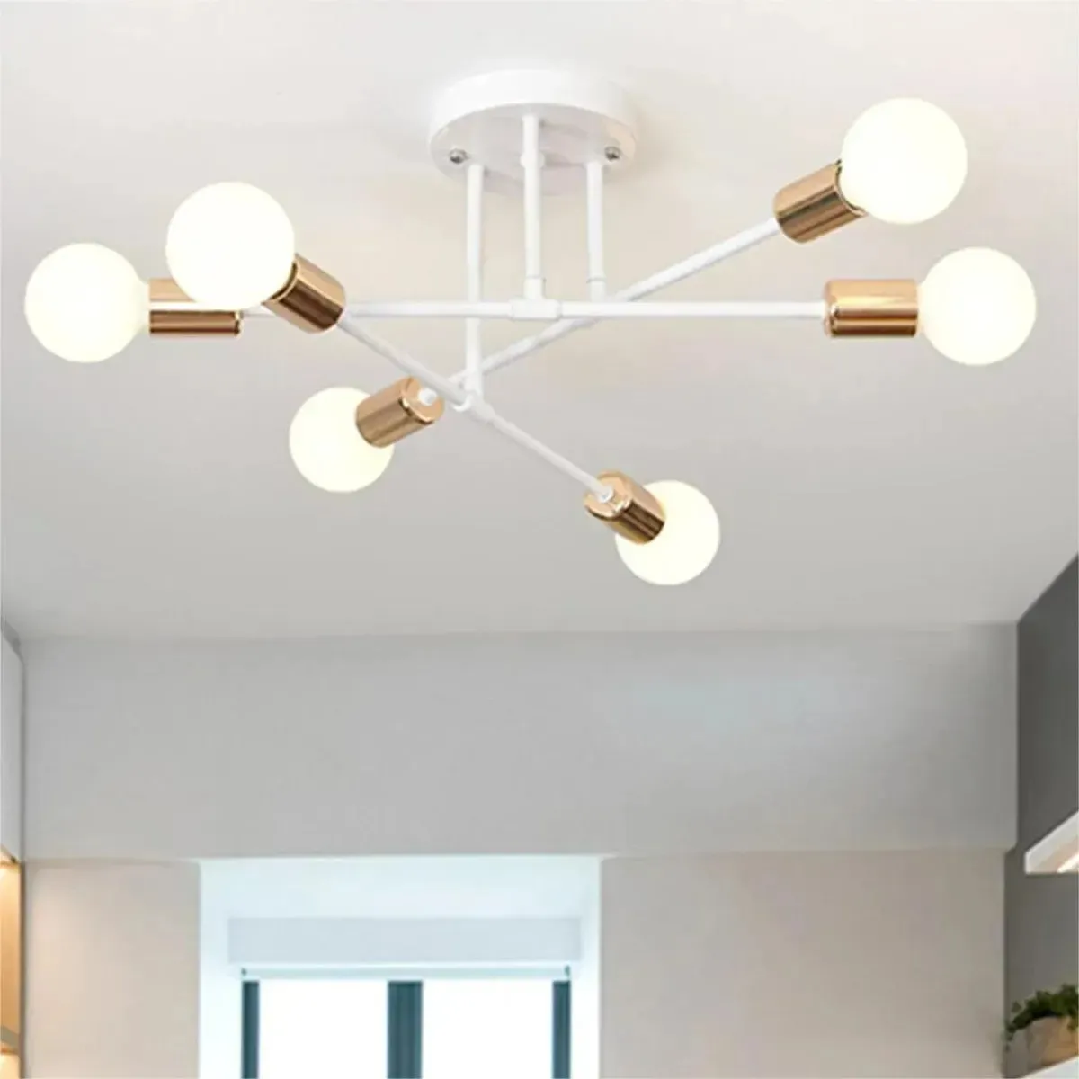 AIZO - Soporte para Lámpara de Techo 6 Brazos Ajustables Estructura Metálica Fácil Instalación blanco
