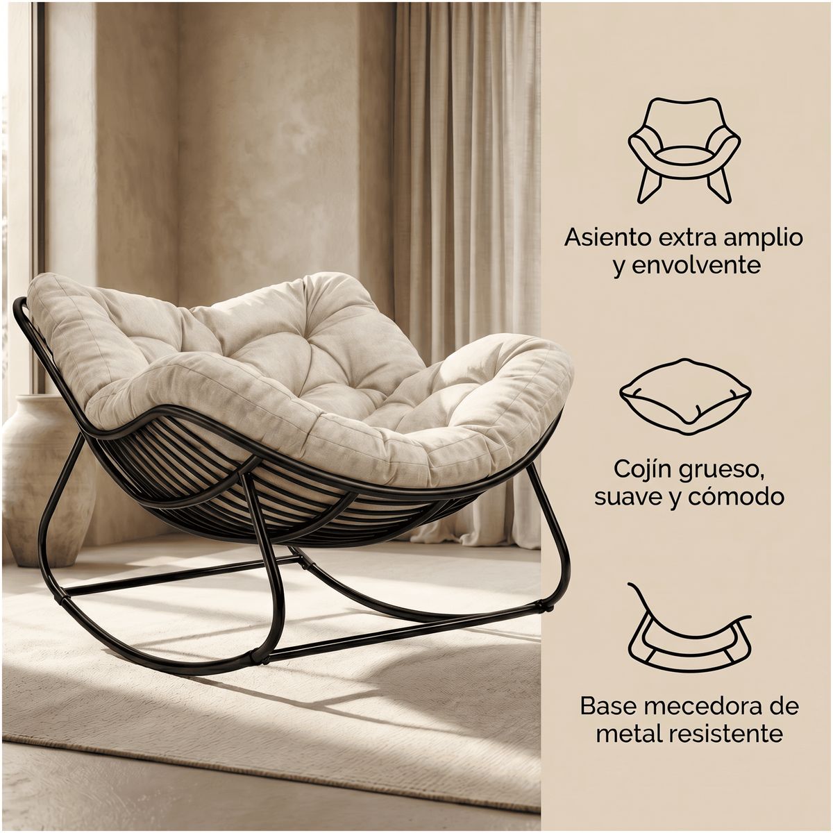 HOMER DESIGN - Sillon Mecedor Silla Mecedora Sitial Moderna Talla Xl