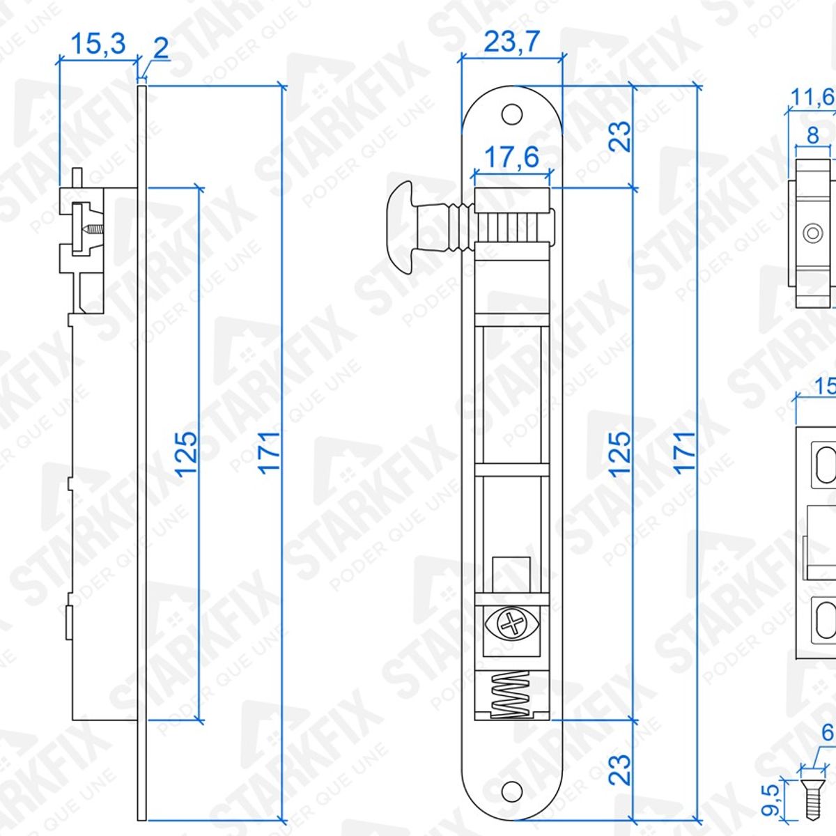 GENERICO - Set 2 Seguros Pestillo HT E-25 - Ventana Corredera Aluminio