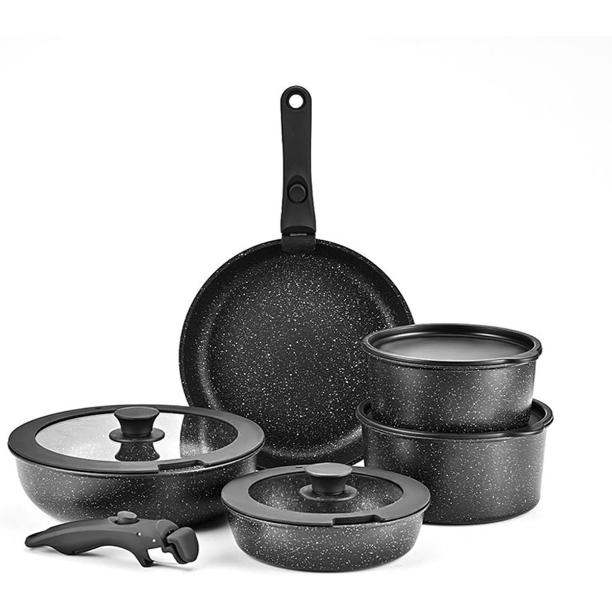 TATEE - Batería De Cocina 11 Piezas Doble Fondo Acero Inoxidable antiadherente