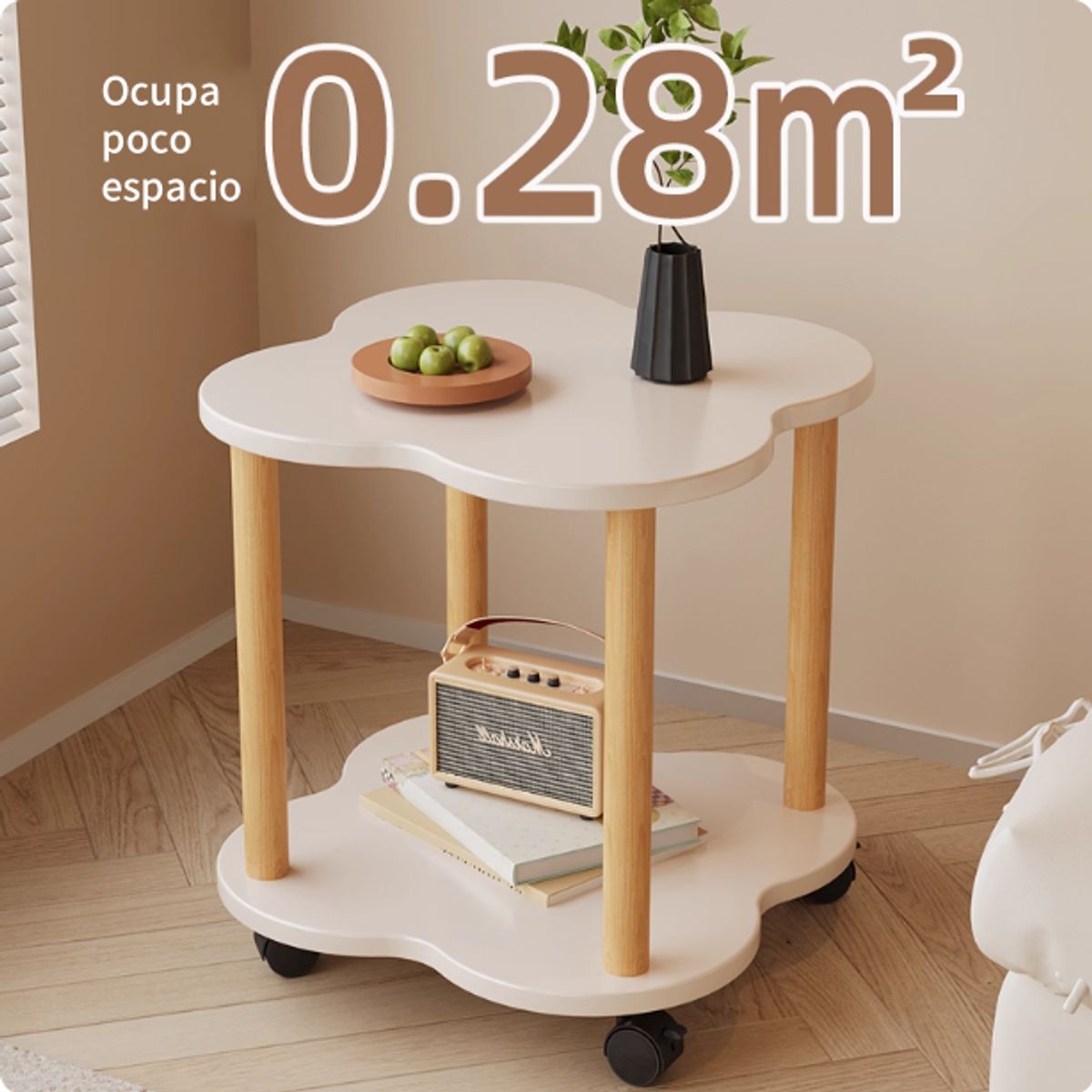 YOMYM - Mesa pequeña - rueda de freno blanca cálida con trébol de cuatro hojas - 50x50x48