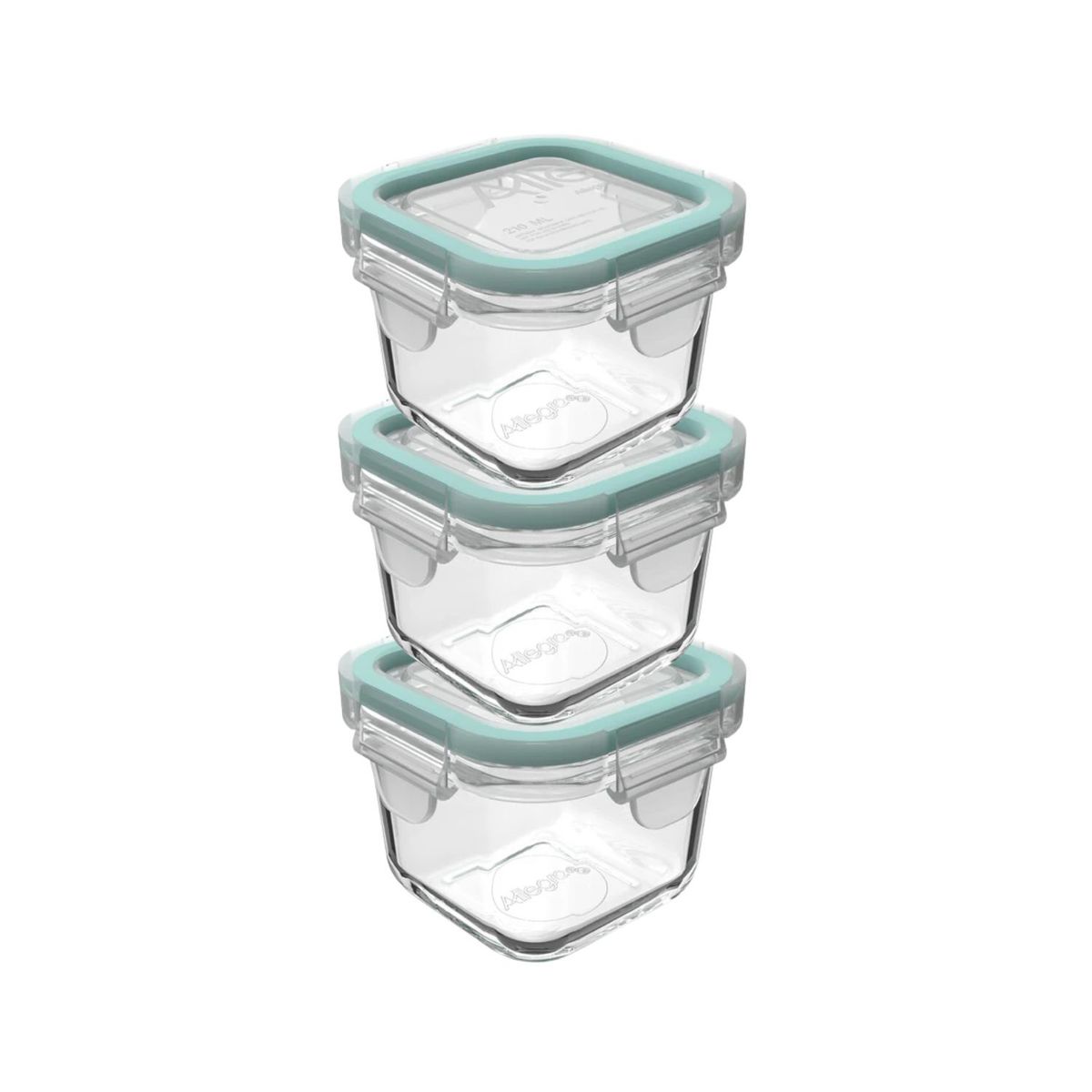 ALLEGRA - Set 3 Contenedores Hermeticos Allegra Vidrio 210mL Cuadrado