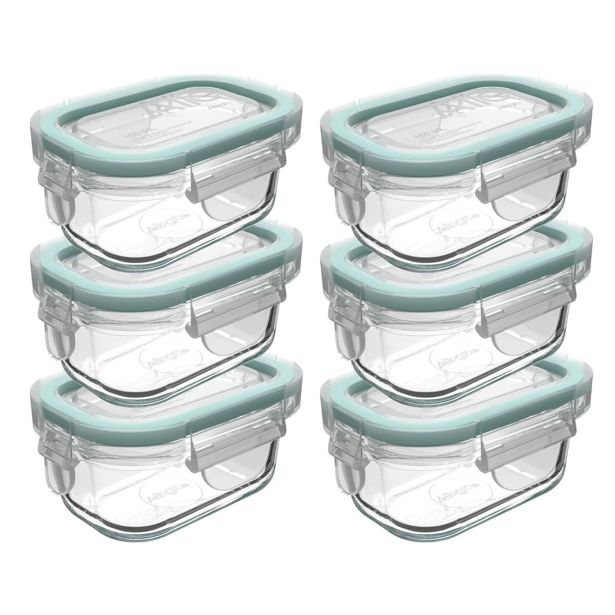 ALLEGRA - Set 6 Contenedores Hermeticos Allegra Vidrio 150mL Rectangular