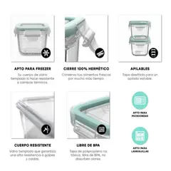 ALLEGRA - Set 6 Contenedores Hermeticos Vidrio 210mL Cuadrado