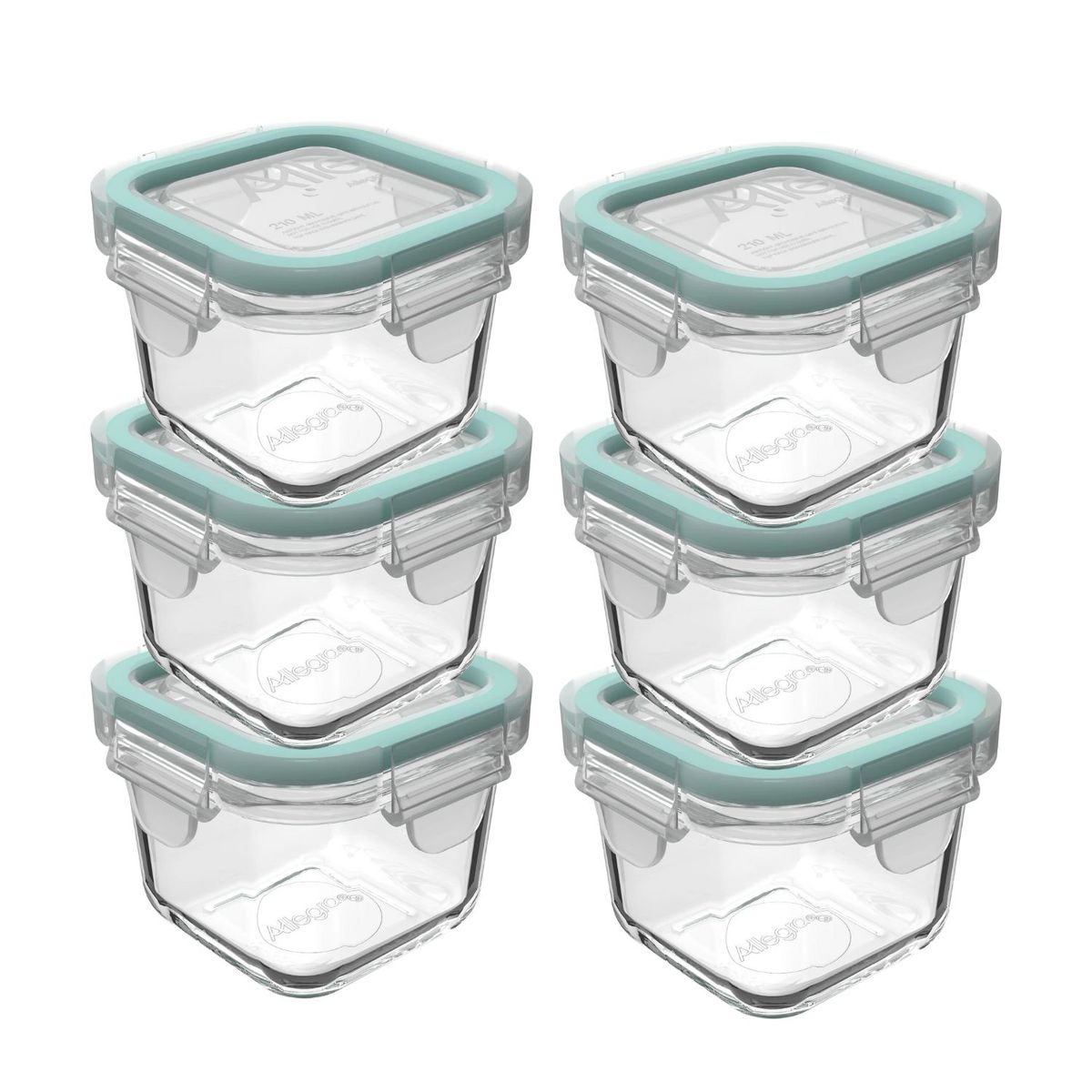ALLEGRA - Set 6 Contenedores Hermeticos Allegra Vidrio 210mL Cuadrado