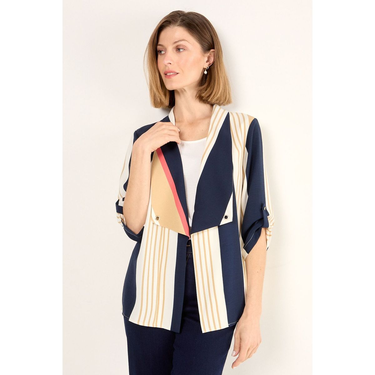MA GRIFFE - Tapado Estampado Con Solapa Mujer Azul Magriffe