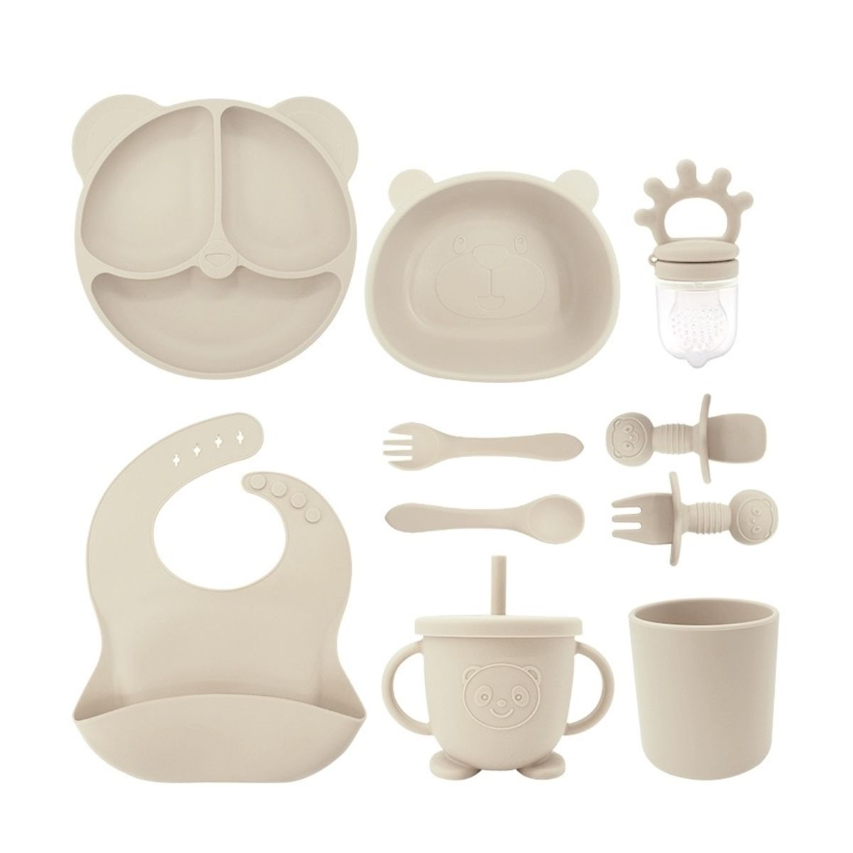 ATURE - Set 10pcs Alimentación Silicona Dividida Con Ventosa Bebés Beige