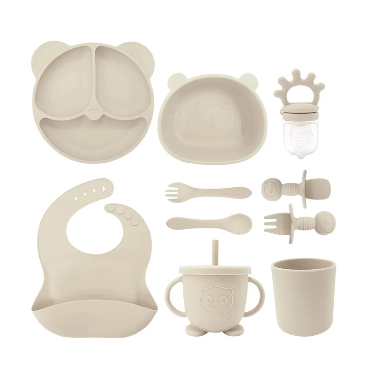 ATURE - Set 10pcs Alimentación Silicona Dividida Con Ventosa Bebés Beige