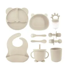 ATURE - Set 10pcs Alimentación Silicona Dividida Con Ventosa Bebés Beige