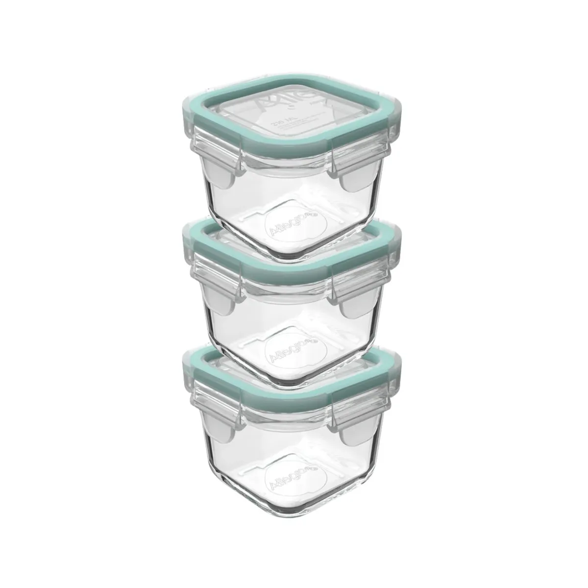 ALLEGRA - Set 3 Contenedores Hermeticos Allegra Vidrio 210mL Cuadrado