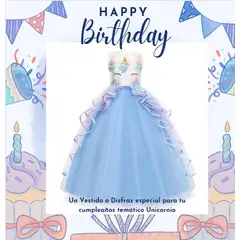 ALMA & DECO - Vestido Niña Princesa Unicornio Gala Faldón Color Ligth Blue