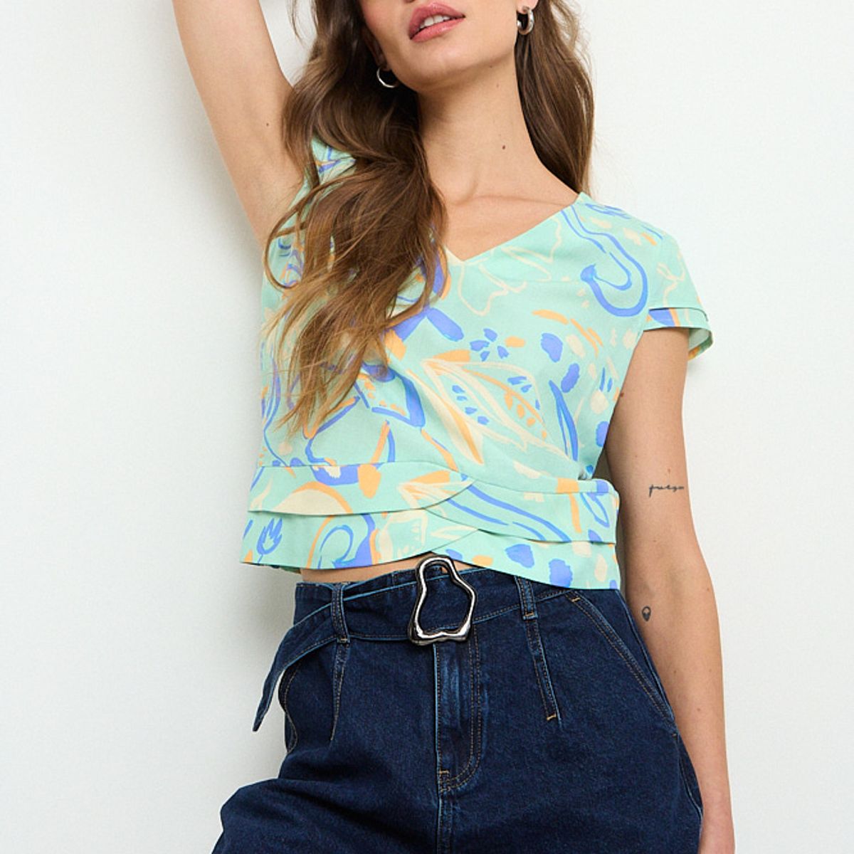 IO - Blusas Manga Corta Mujer Verde Io