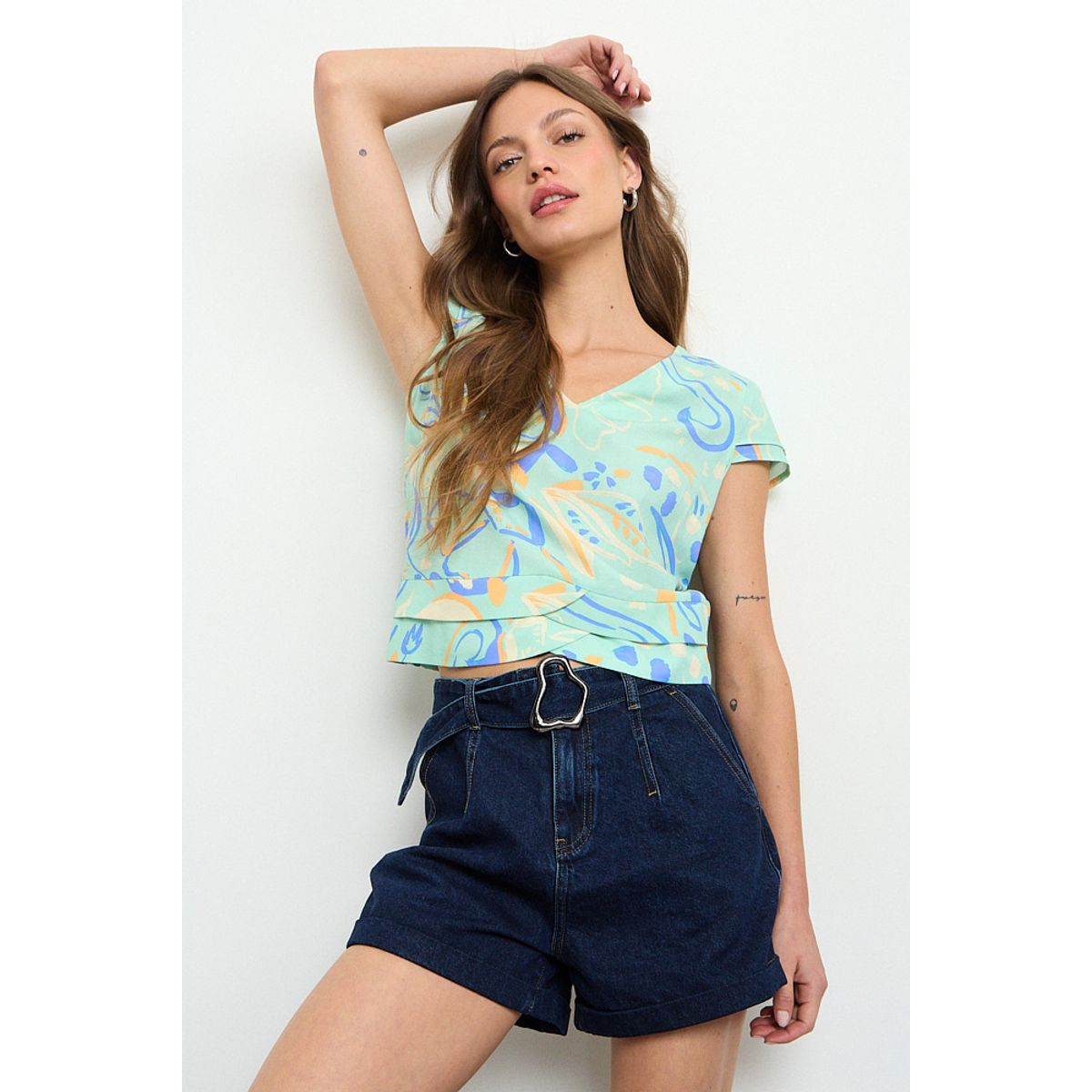 IO - Blusas Manga Corta Mujer Verde Io