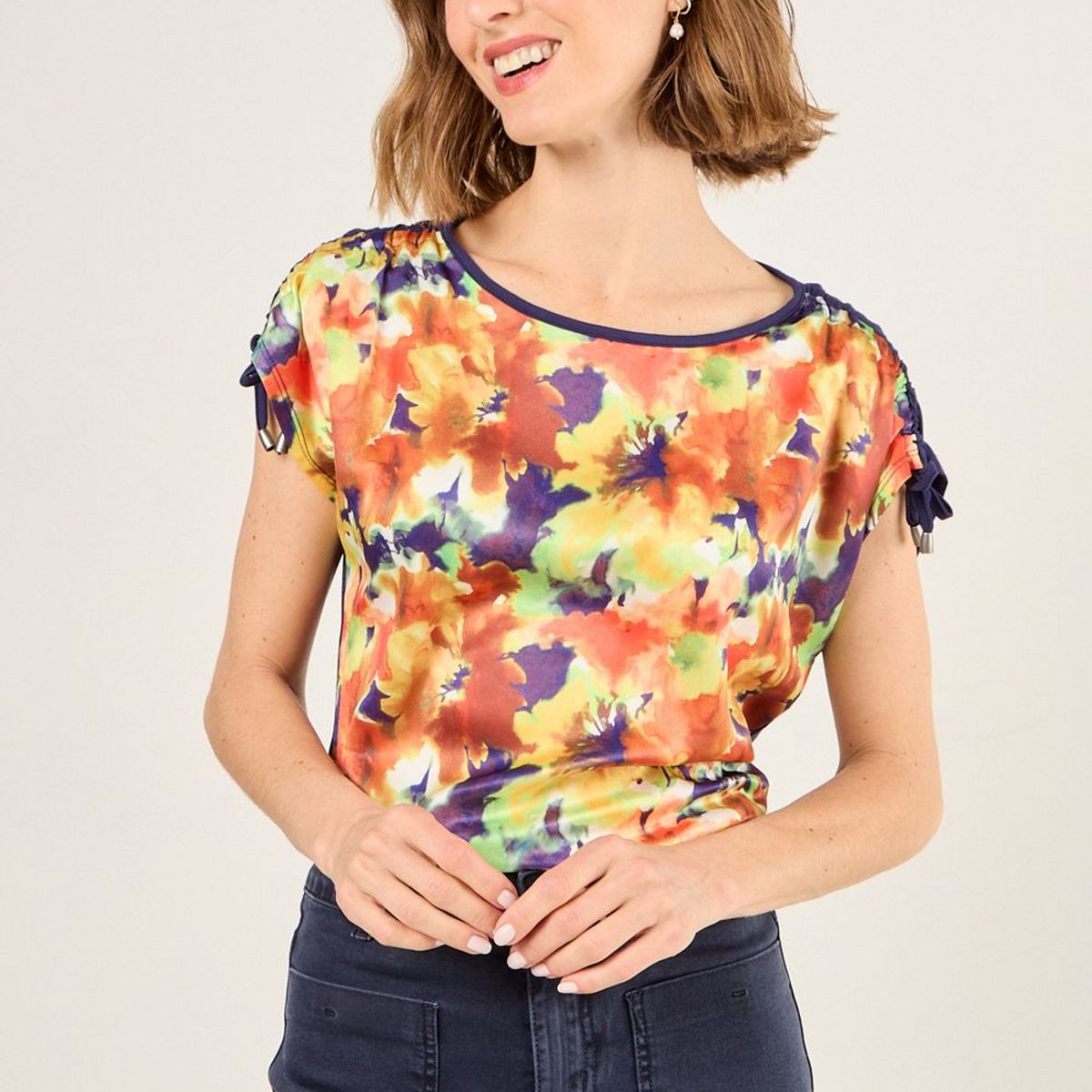 MA GRIFFE - Polera Manga Corta Mujer Azul Magriffe