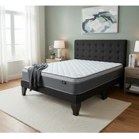 Cama Europea Super King + Respaldo Abotonado Negro +Colchón 200x200x28cm