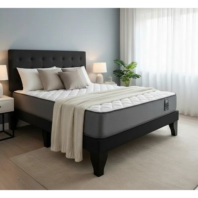 Imagen 2 del producto Cama Europea Super King + Respaldo Abotonado Negro +Colchón 200x200x28cm