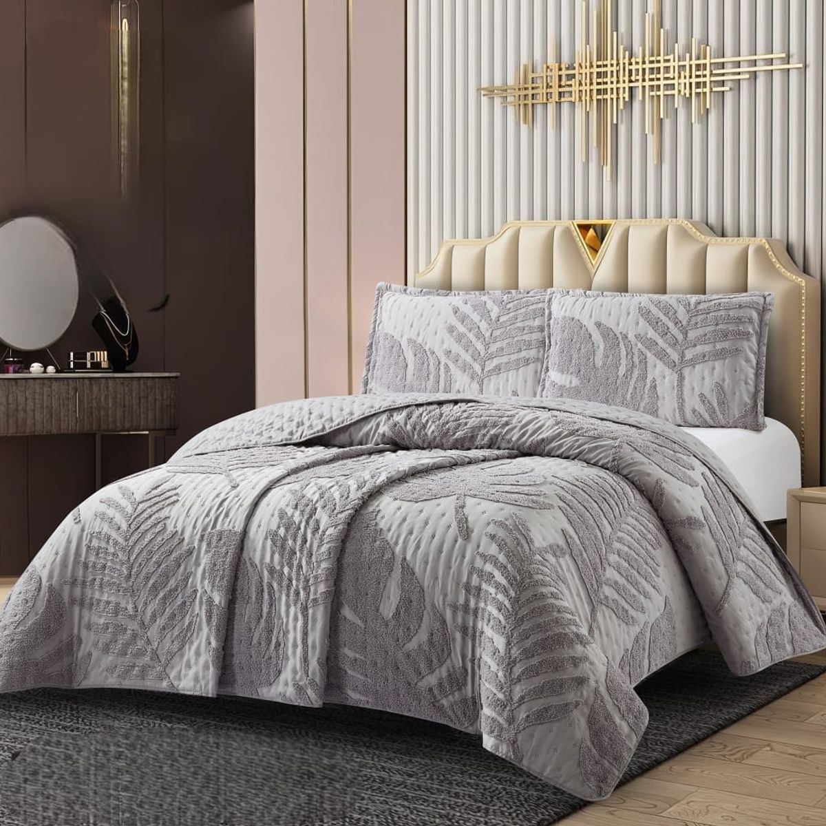 GENERICO - Cubrecama de Verano King Tipo Tufting con relieve Gris Claro TFCR14