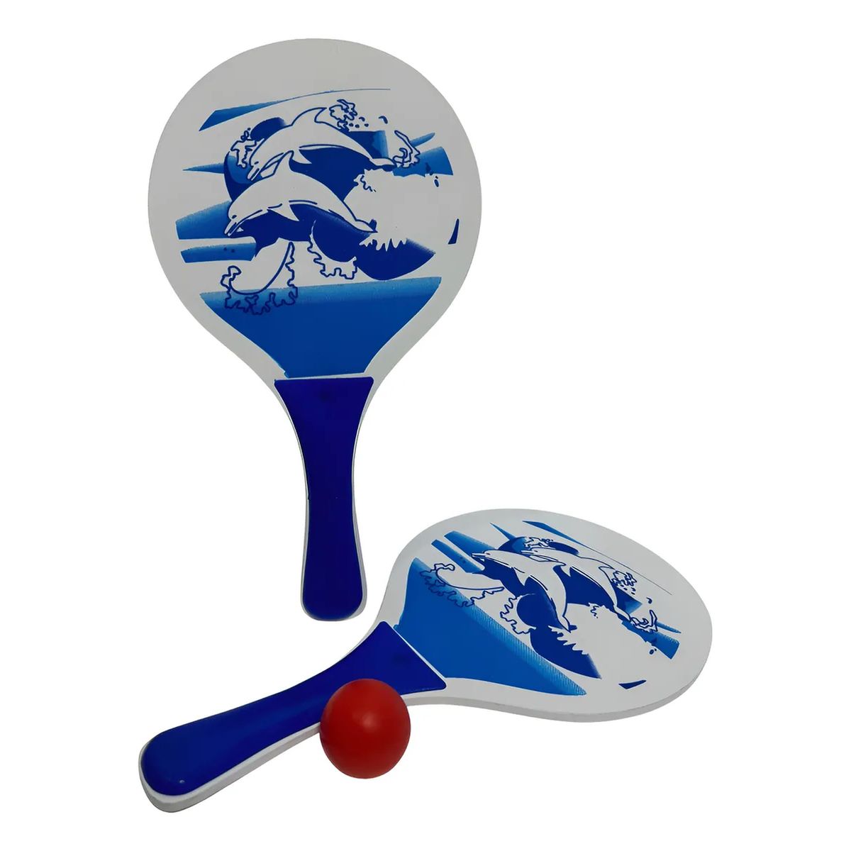 GENERICO - Set de Paletas De Playa Madera Mediana + 1 Pelota - Azul