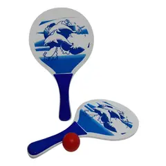 GENERICO - Set de Paletas De Playa Madera Mediana + 1 Pelota - Azul