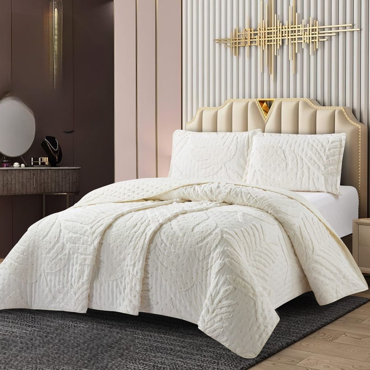 GENERICO - Cubrecama de Verano King Tipo Tufting con relieve Blanco TFCR15