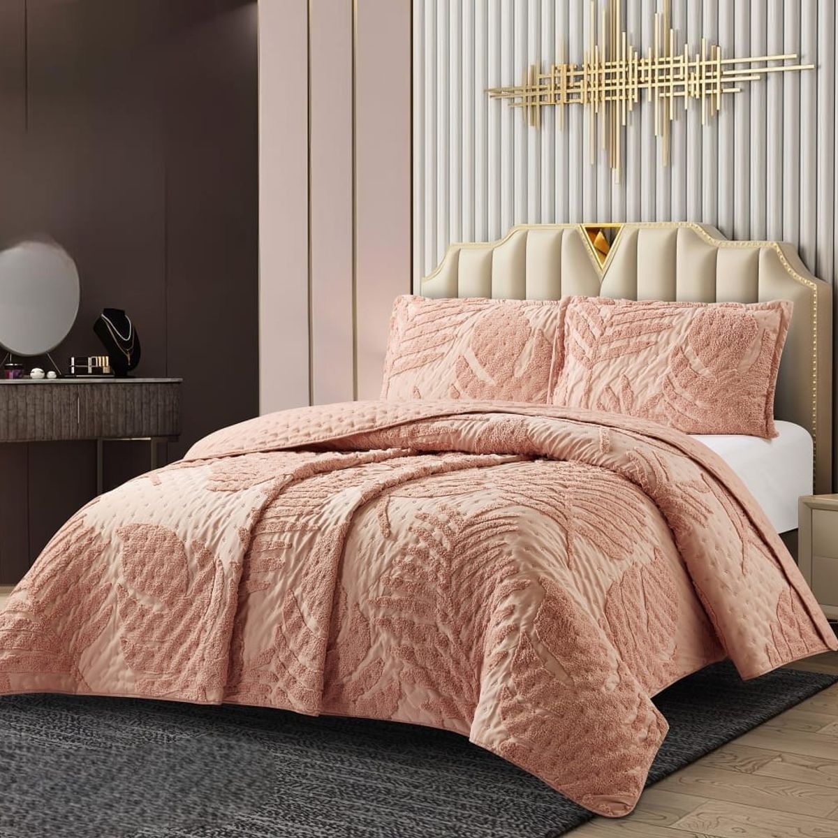GENERICO - Cubrecama de Verano King Tipo Tufting con relieve Palo Rosa TFCR17