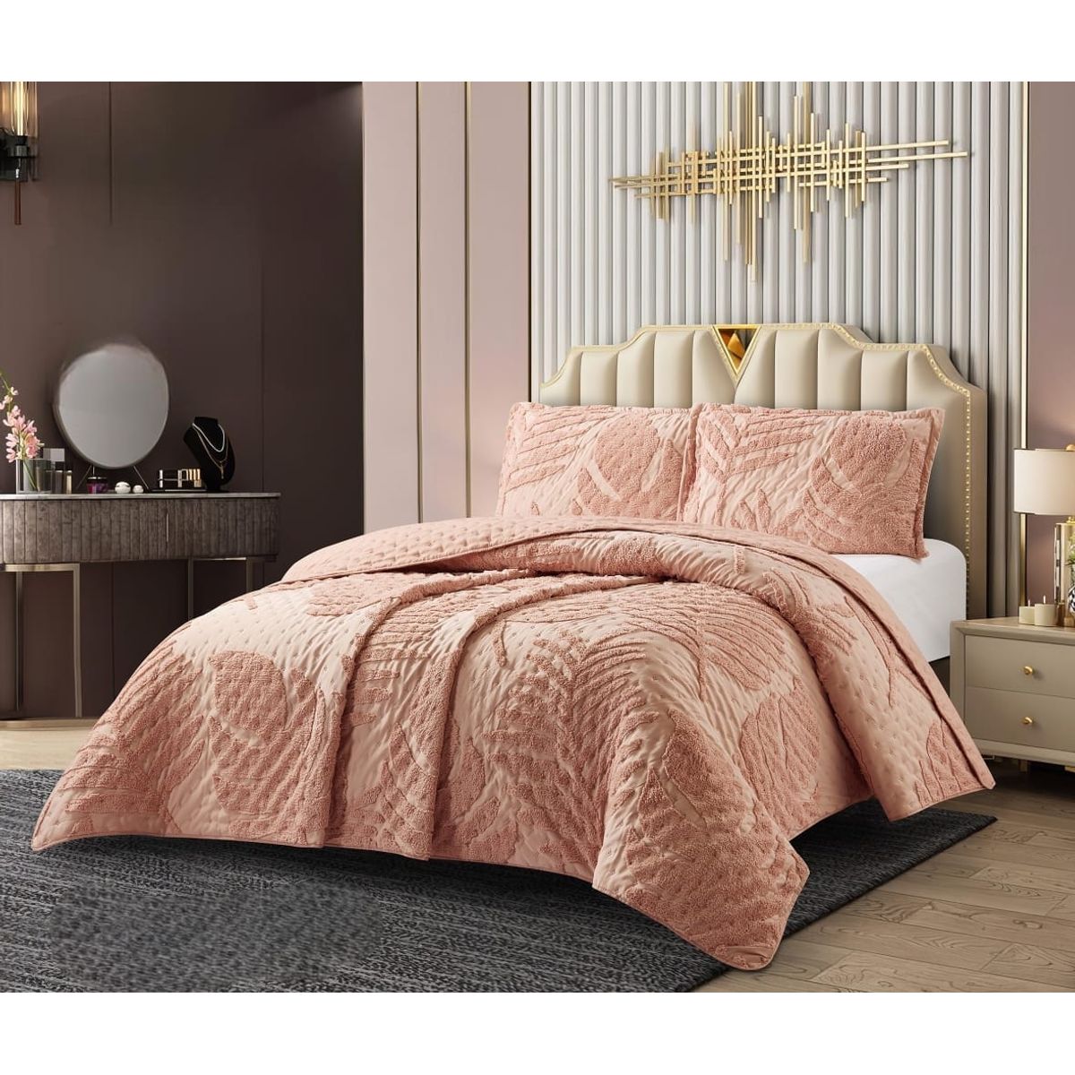 GENERICO - Cubrecama de Verano King Tipo Tufting con relieve Palo Rosa TFCR17