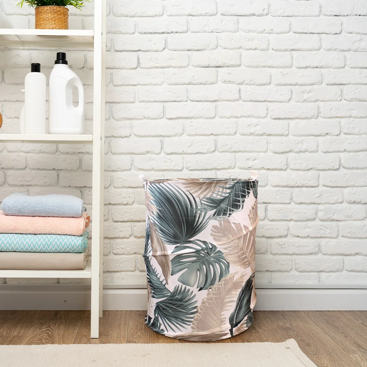 NAUTICA - Cesto canasto para ropa plegable Nautica 42x55cm hojas tropicales