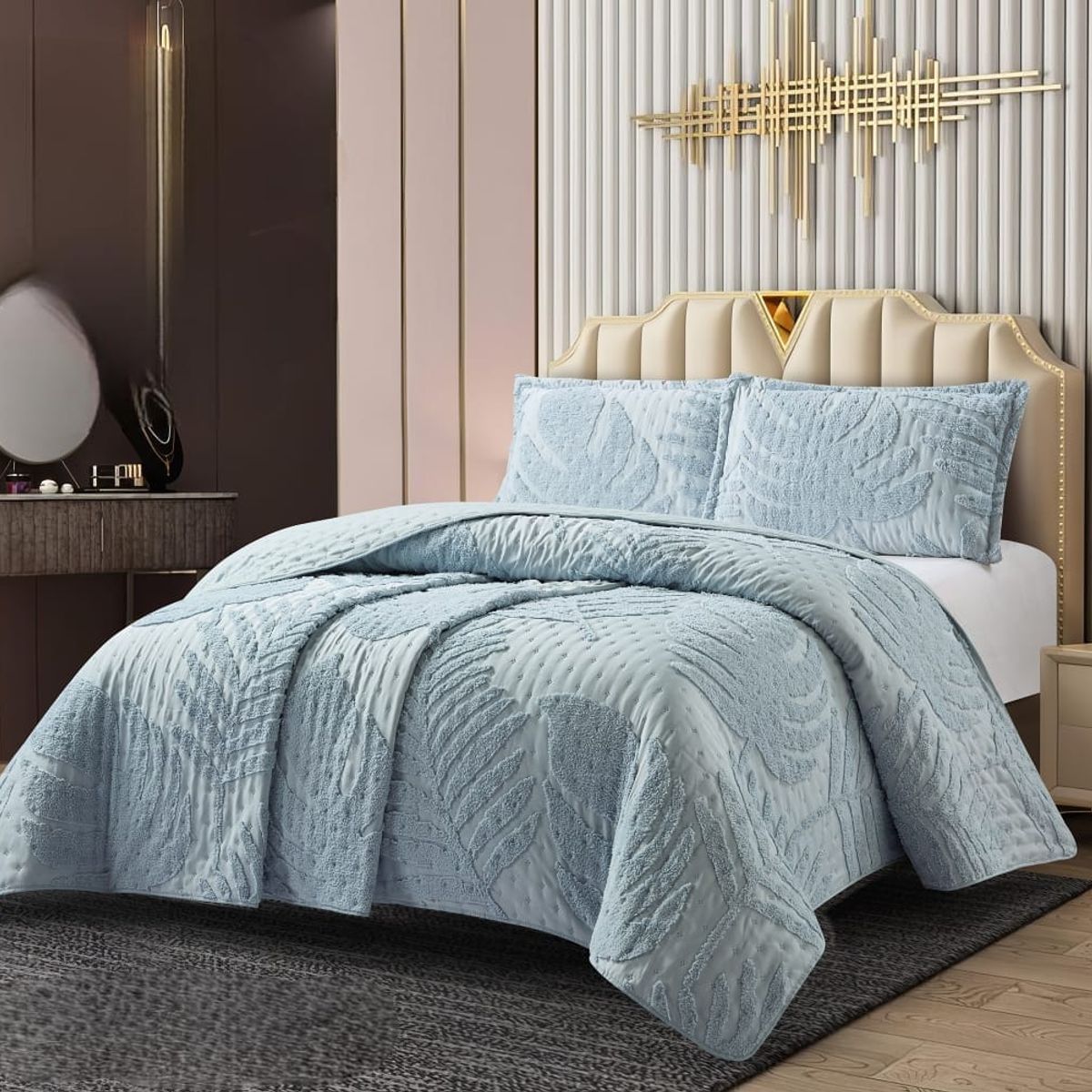 GENERICO - Cubrecama de Verano King Tipo Tufting con relieve Azul Claro TFCR18