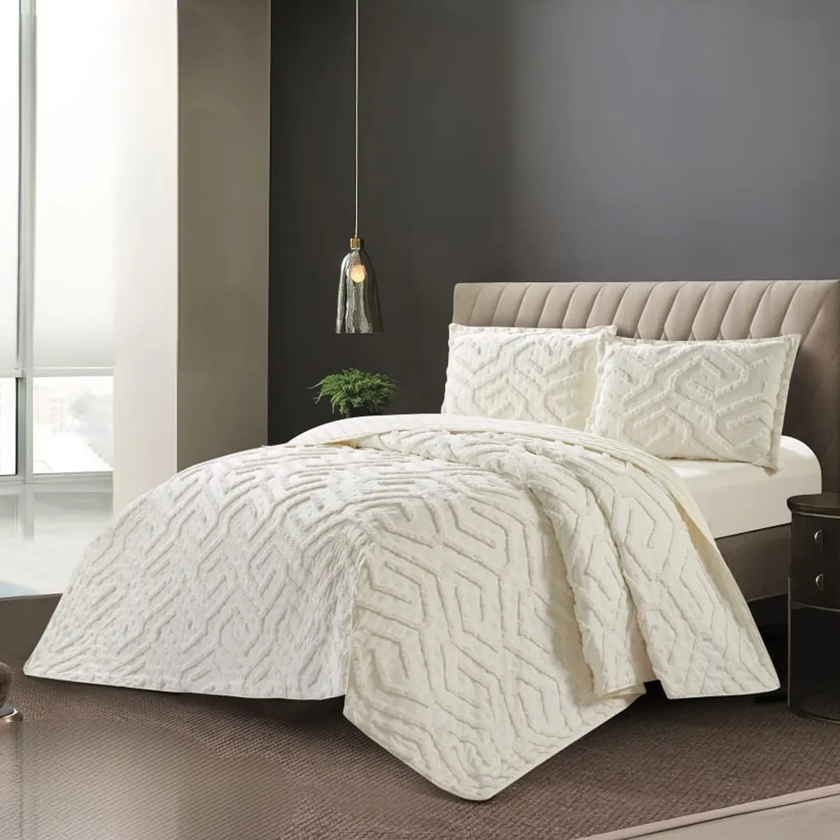 GENERICO - Cubrecama de Verano King Tipo Tufting con relieve Blanco TFCR03