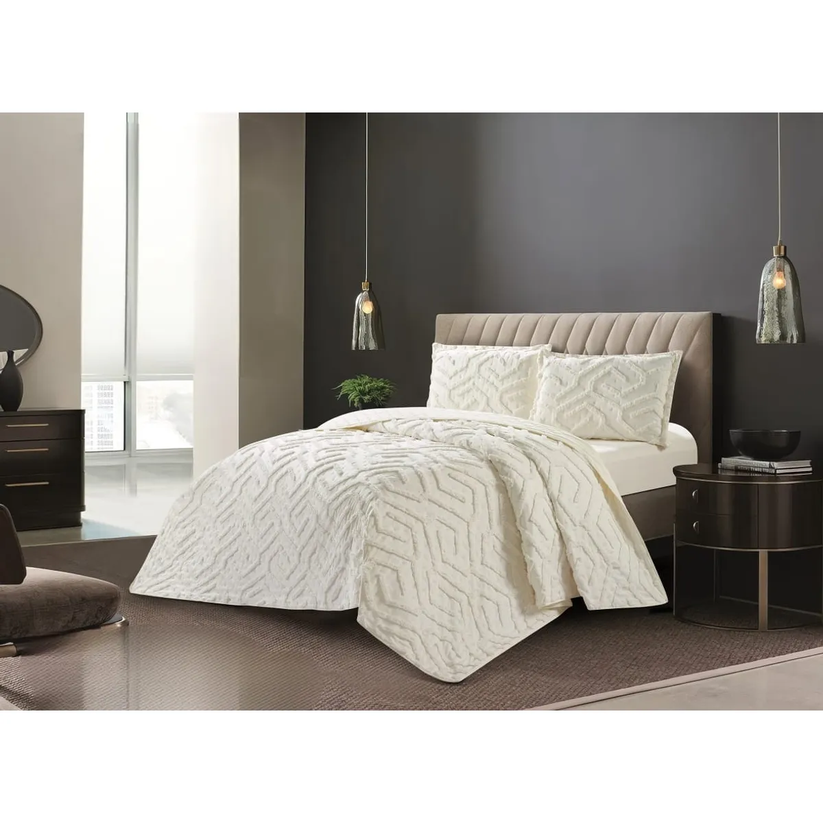 GENERICO - Cubrecama de Verano King Tipo Tufting con relieve Blanco TFCR03