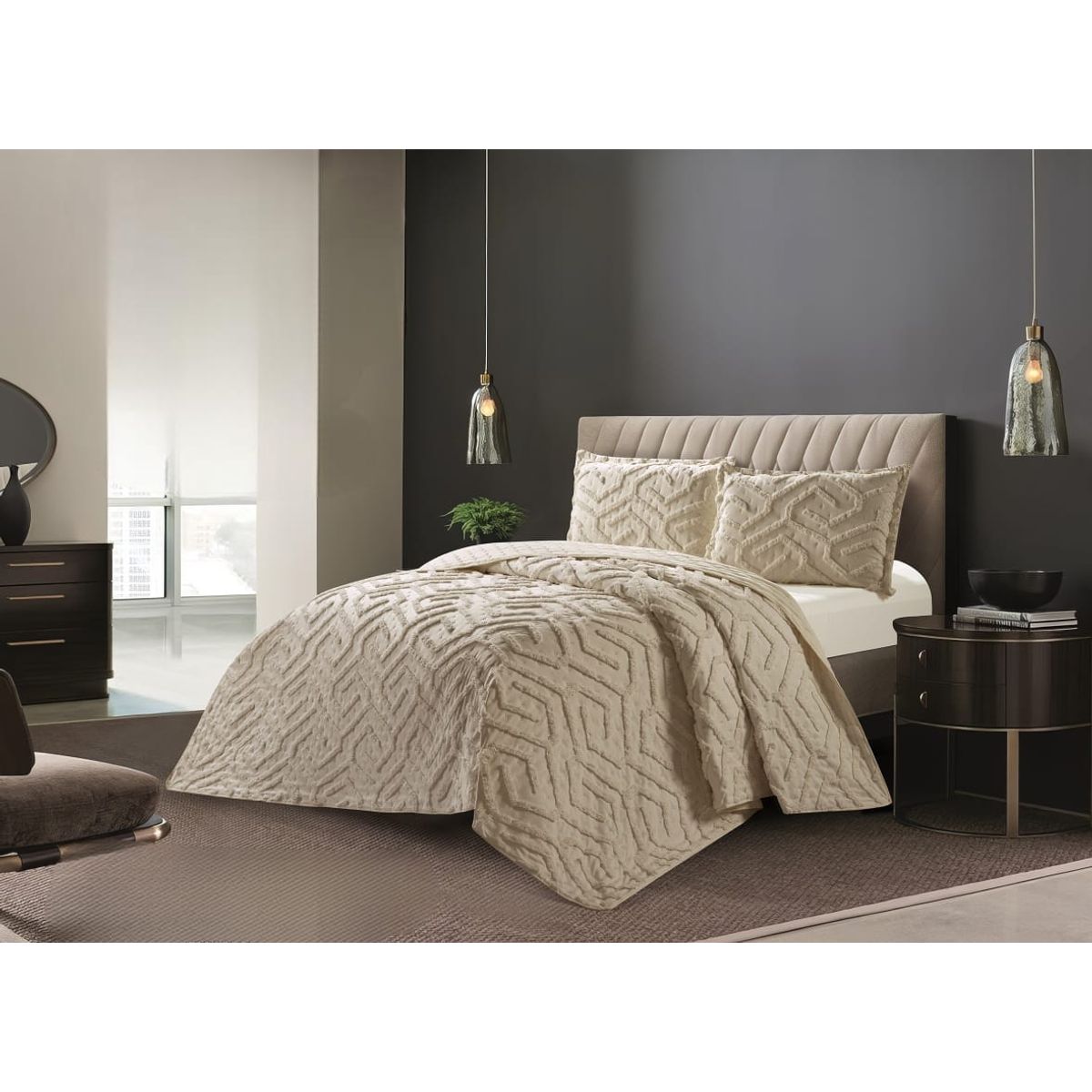 GENERICO - Cubrecama de Verano King Tipo Tufting con relieve Beige TFCR04