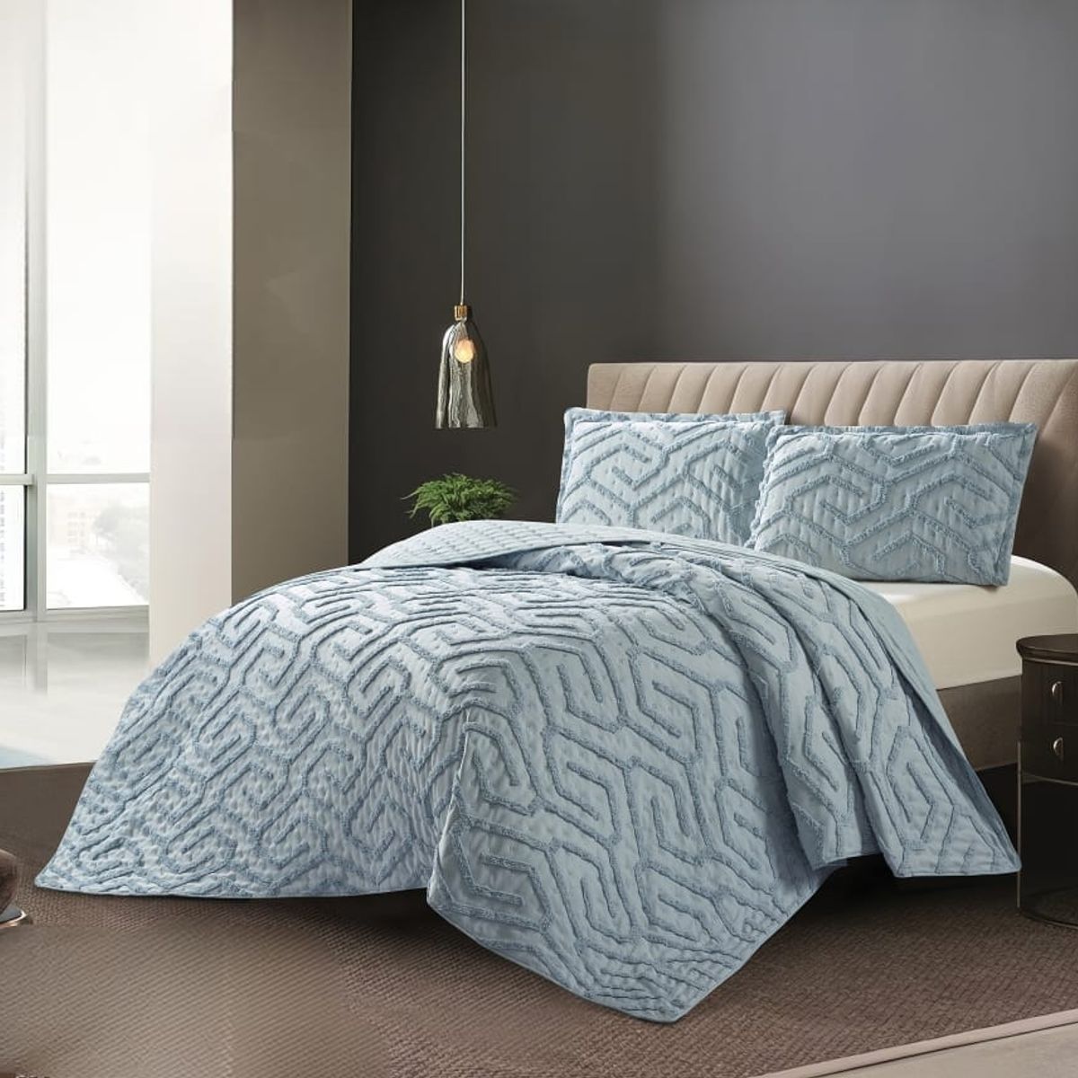 GENERICO - Cubrecama de Verano King Tipo Tufting con relieve Azul Claro TFCR06