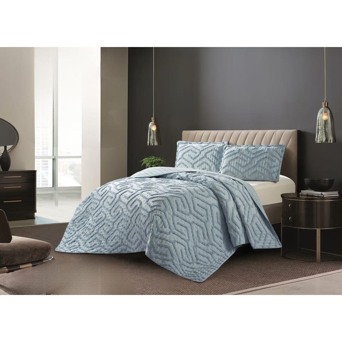 GENERICO - Cubrecama de Verano King Tipo Tufting con relieve Azul Claro TFCR06