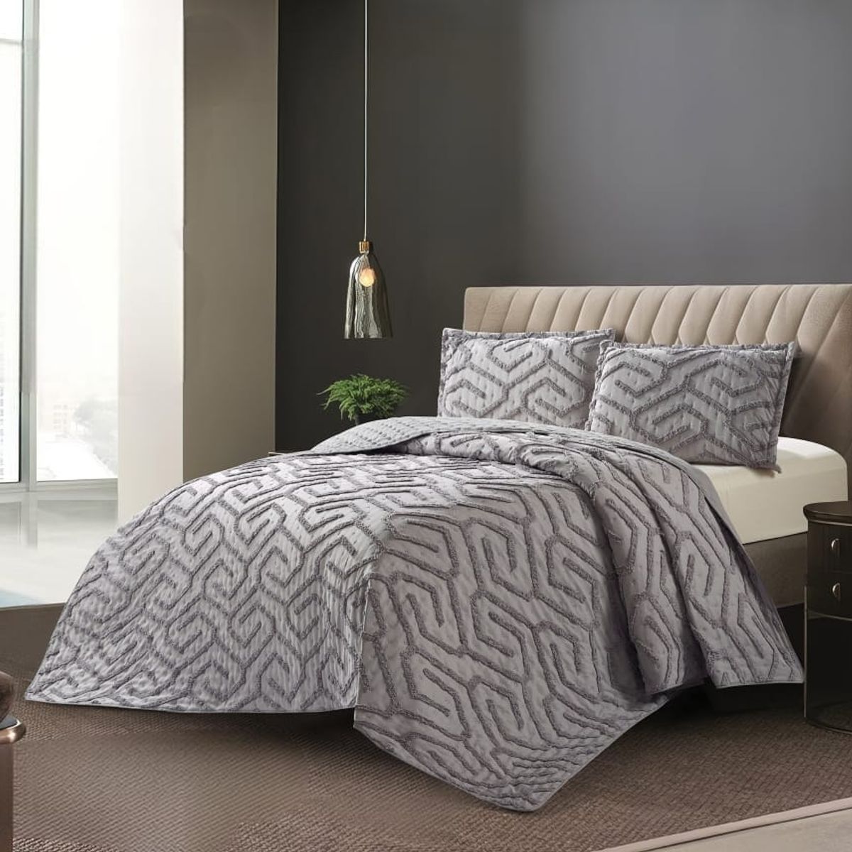 GENERICO - Cubrecama de Verano 2 p Tipo Tufting con relieve Gris Claro TFCR02