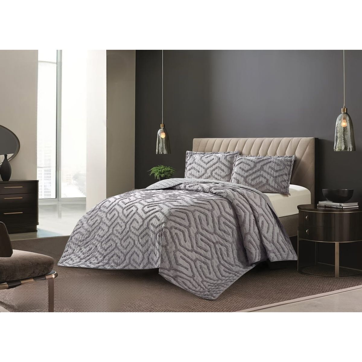 GENERICO - Cubrecama de Verano 2 p Tipo Tufting con relieve Gris Claro TFCR02