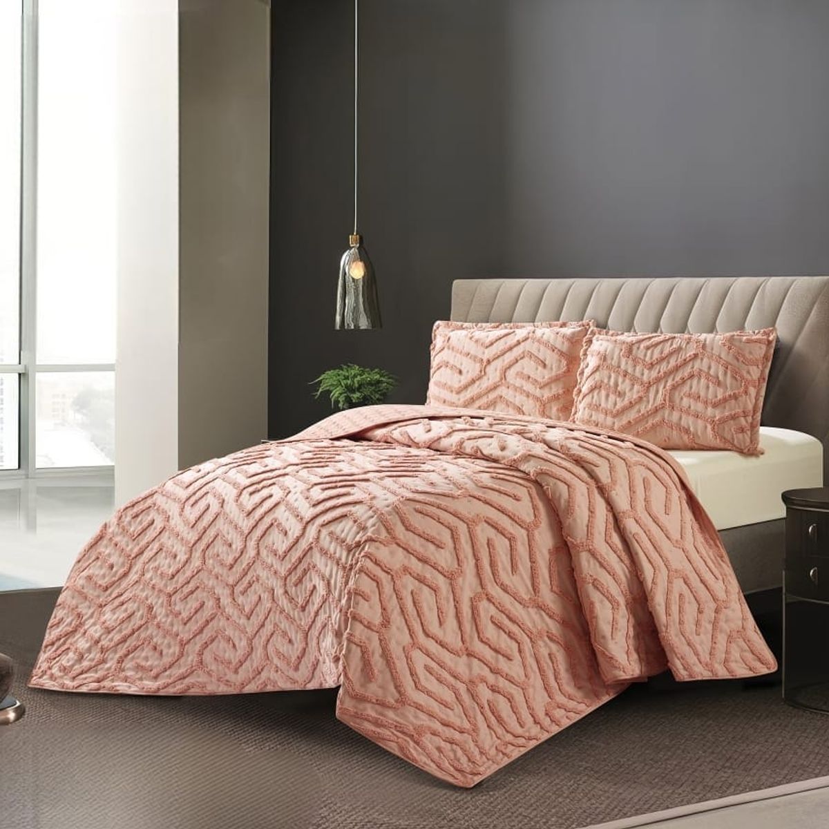 GENERICO - Cubrecama de Verano 2 p Tipo Tufting con relieve Palo Rosa TFCR05