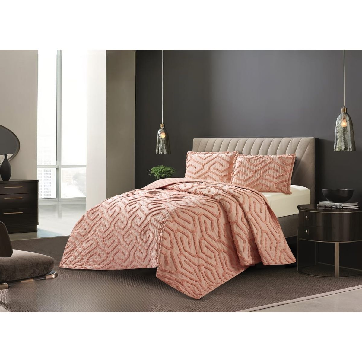 GENERICO - Cubrecama de Verano 2 p Tipo Tufting con relieve Palo Rosa TFCR05