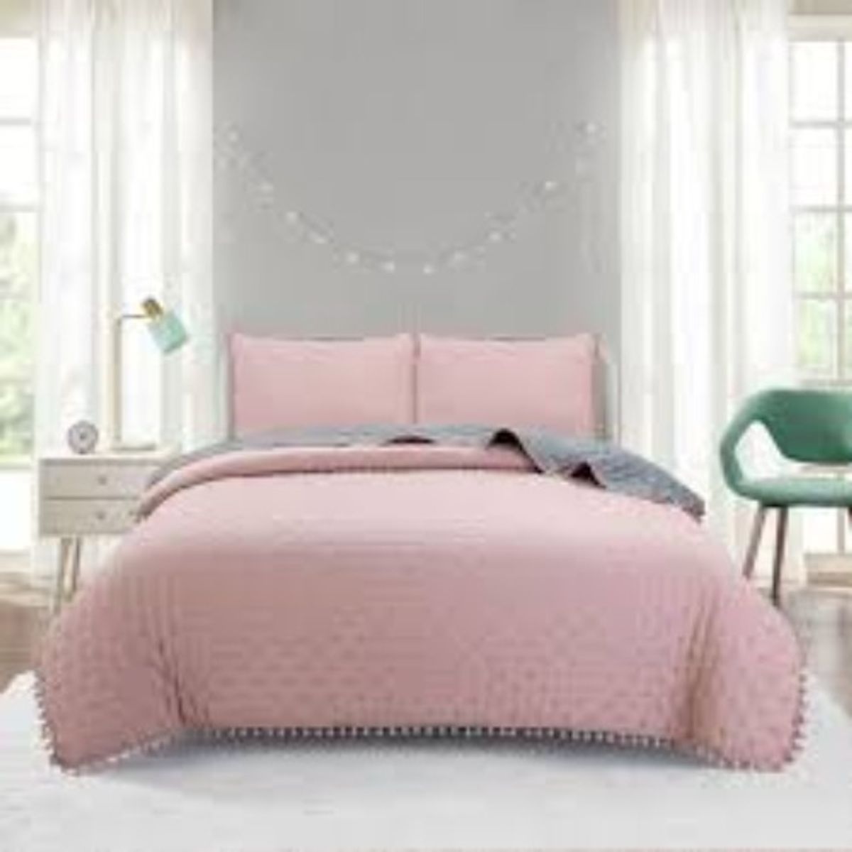 TODOHOGAR SANTIAGO DE CHILE - Cubrecamas Algodón con pom pom 1.5 plazas